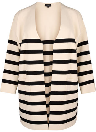 Zizzi Langstrikket stripet cardigan, Birch w/Black, Packshot image number 0