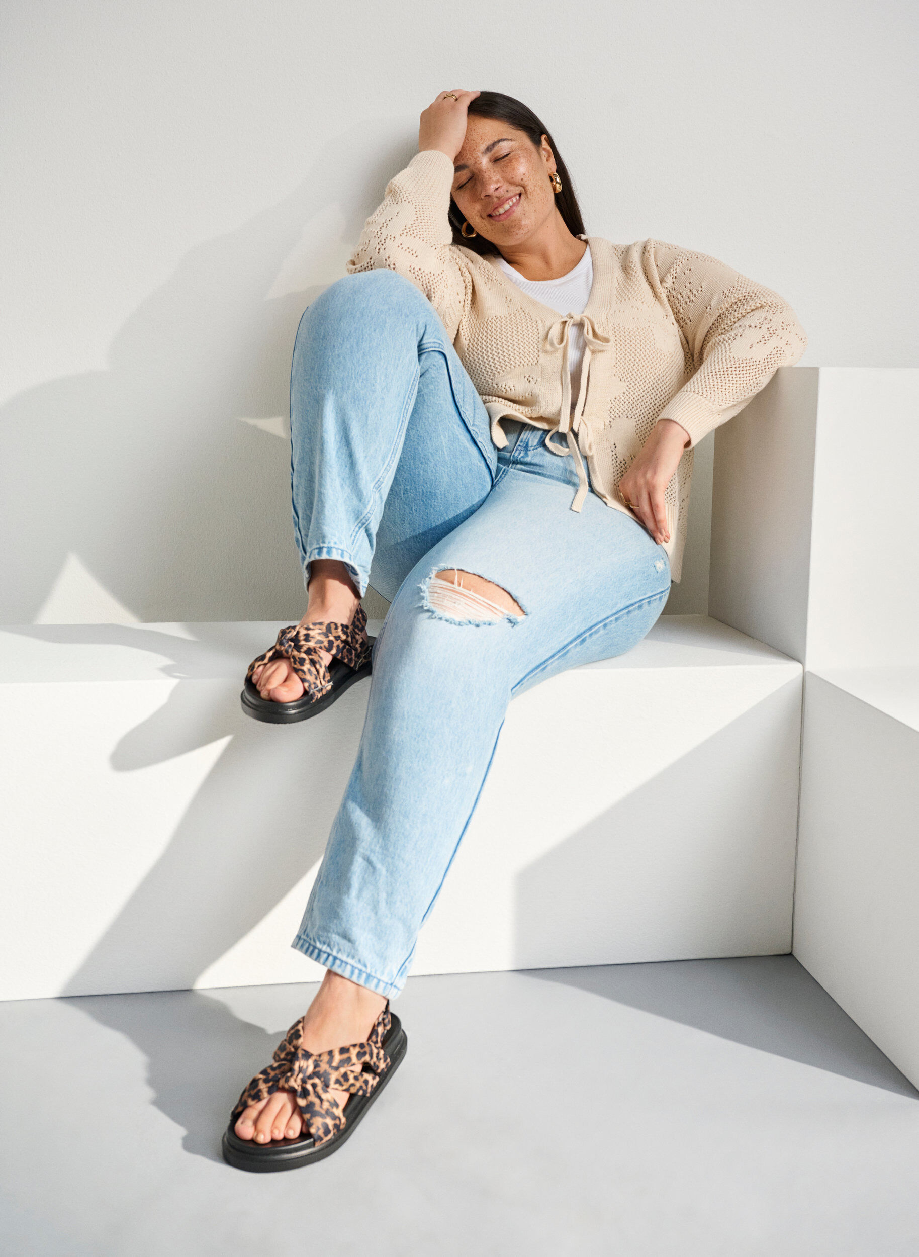 Zizzi Wide fit - Sandal med knutedetalj, Brun, Image image number 0