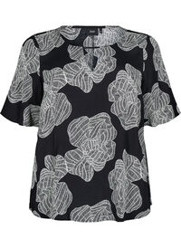 Short sleeve Viscose Bluse med utskrift, Svart Short sleeve Viscose Bluse med utskrift