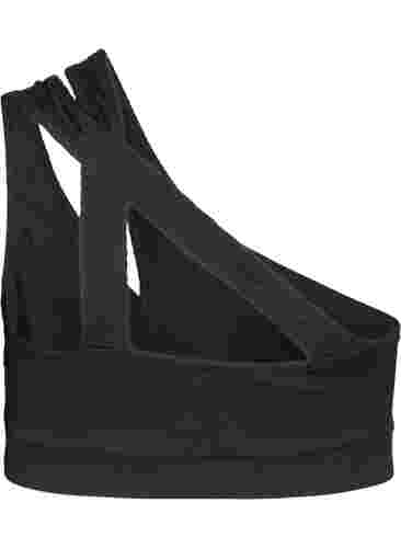 Bikinitopp med one-shoulder i en ribbet struktur, Black, Packshot image number 1