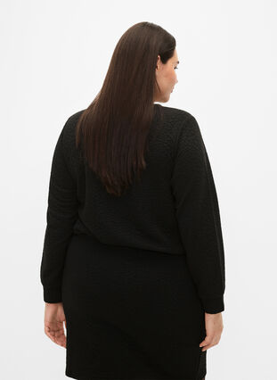 Ensfarget bluse med tekstur, Black, Model image number 1