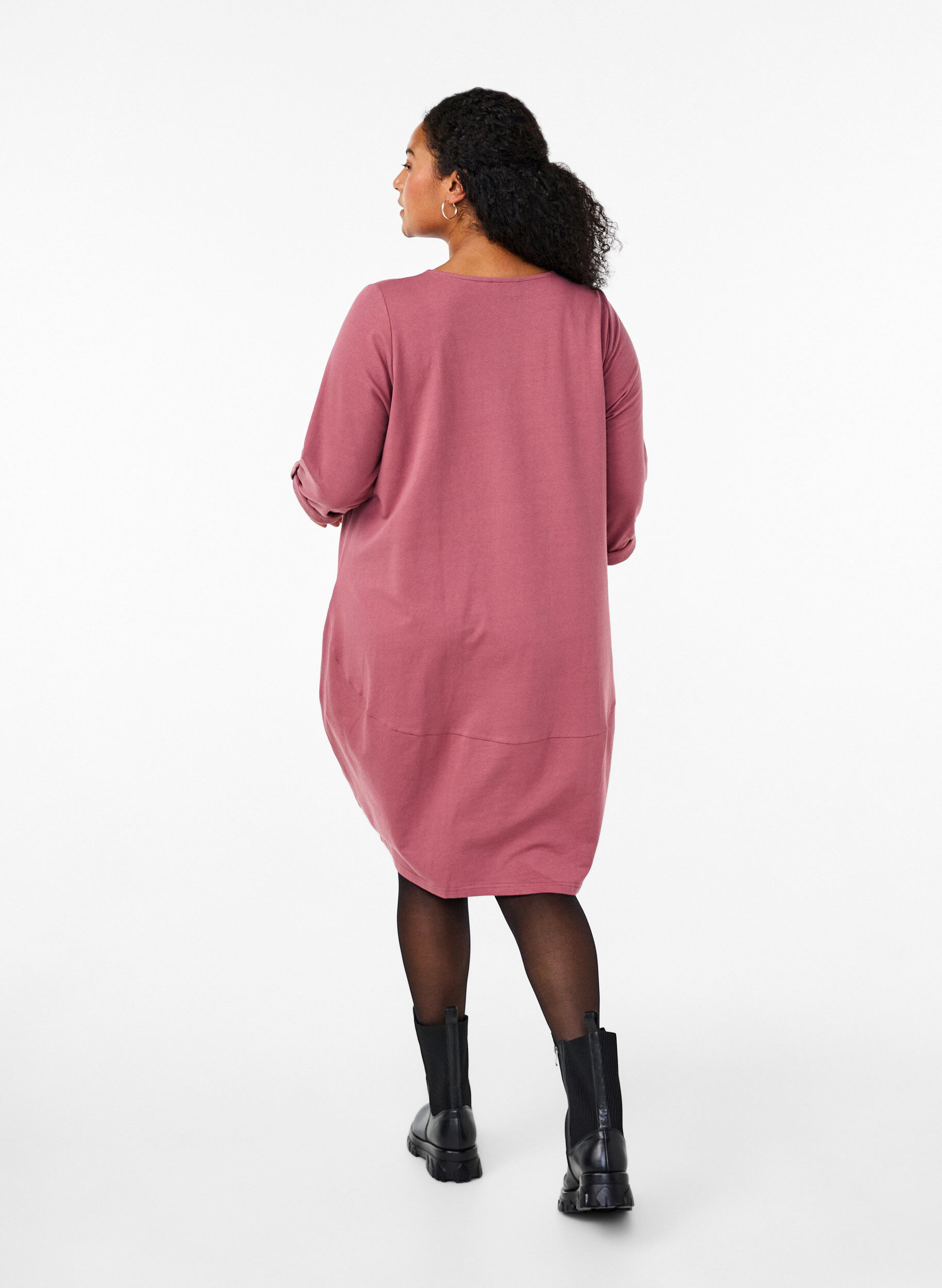 Zizzi Ballongkjole i bomull med lommer, Rosa, Model image number 2