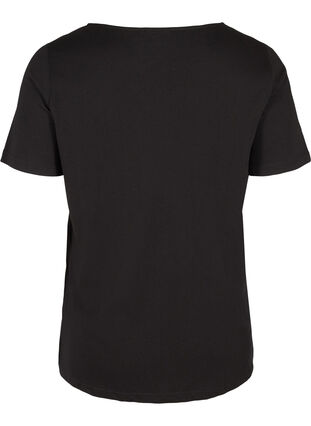 T-skjorte i bomull med V-hals og blonder, Black, Packshot image number 1