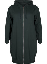 Lang treningscardigan i bomull med hette, Gr&oslash;nn