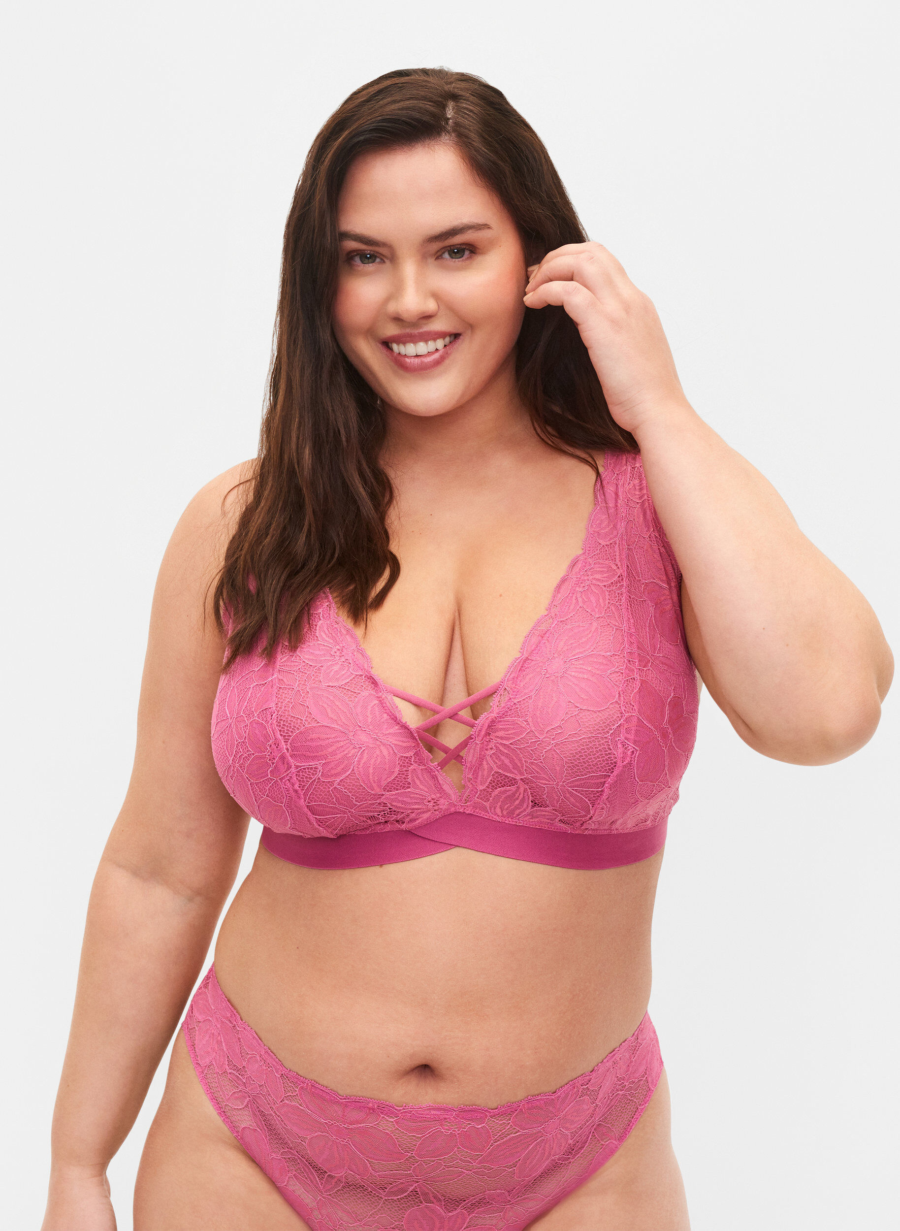 Zizzi Support the breasts - Blonde-BH med stringdetaljer, Rose, Model image number 0