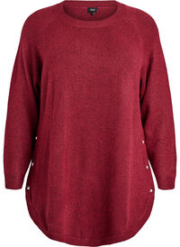 Lang strikkebluse med kuleknapper, Mørk Bordeaux Lang strikkebluse med kuleknapper