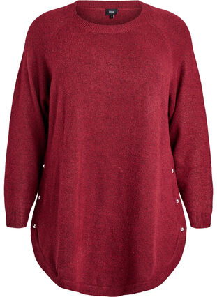 Zizzi Lang strikkebluse med kuleknapper, Mørk Bordeaux, Packshot image number 0
