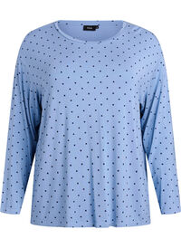 Nattbluse i modalstoff med lange ermer, Blå Nattbluse i modalstoff med lange ermer