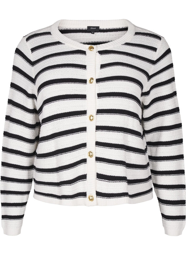 Stripet strikket cardigan med gullknapper, Cloud D. w. Black, Packshot