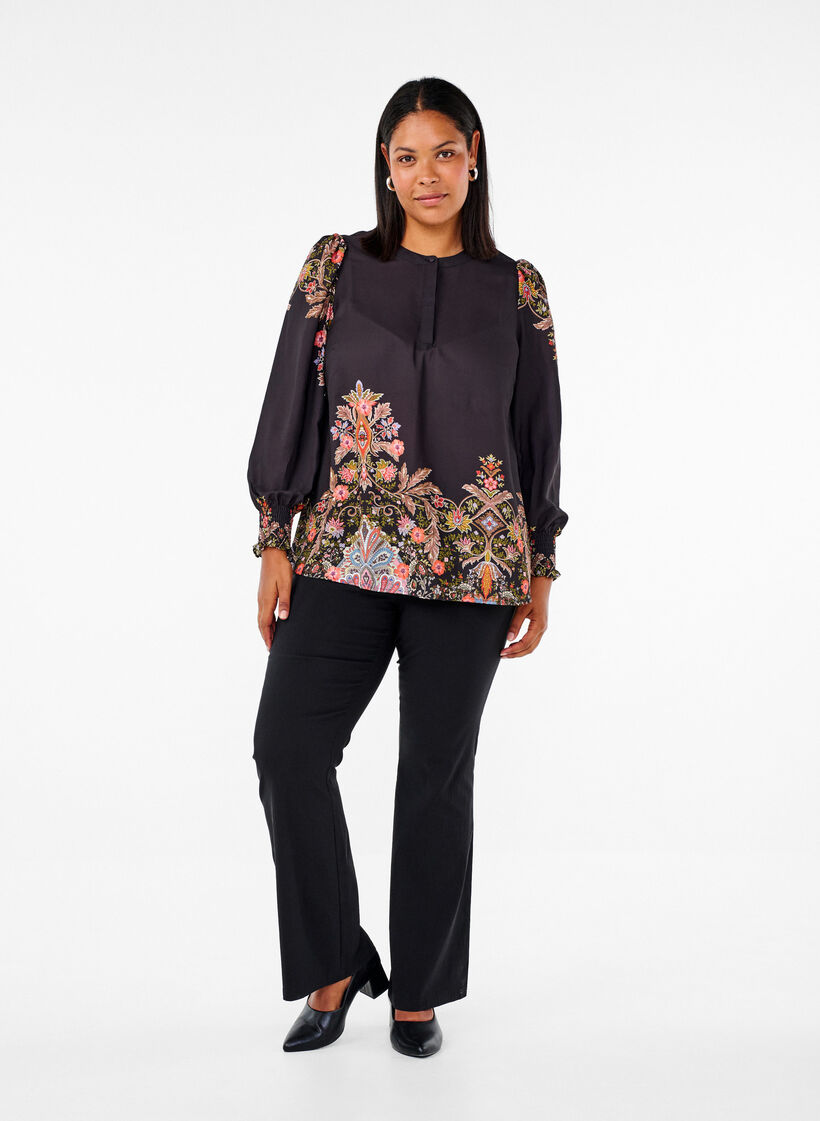 Bluse med paisleymønster, Black Paisley, Model image number 3