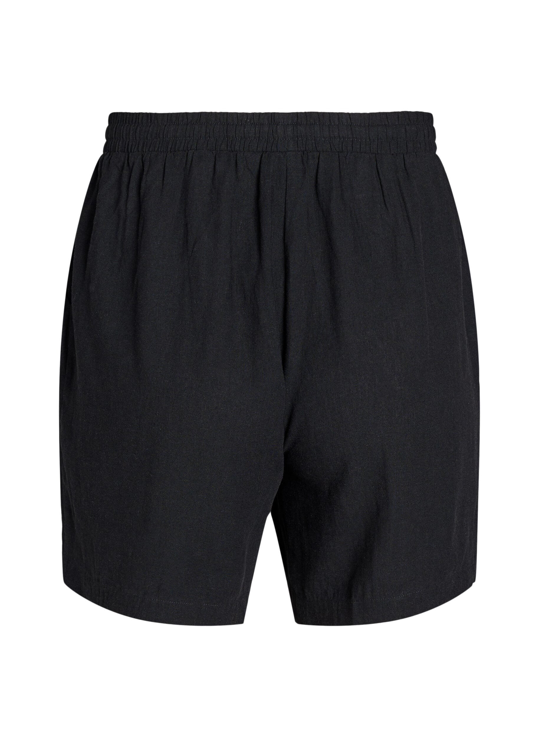 Zizzi L&oslash;se shorts i lin og viskose, Svart, Packshot image number 1