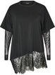 Bluse med mesh-ermer og blondekant, Svart, Packshot image number 0
