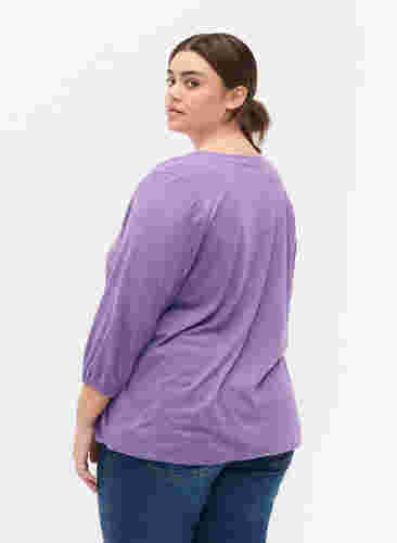 Melert bluse med V-hals, Deep Lavender Mél, Model image number 1