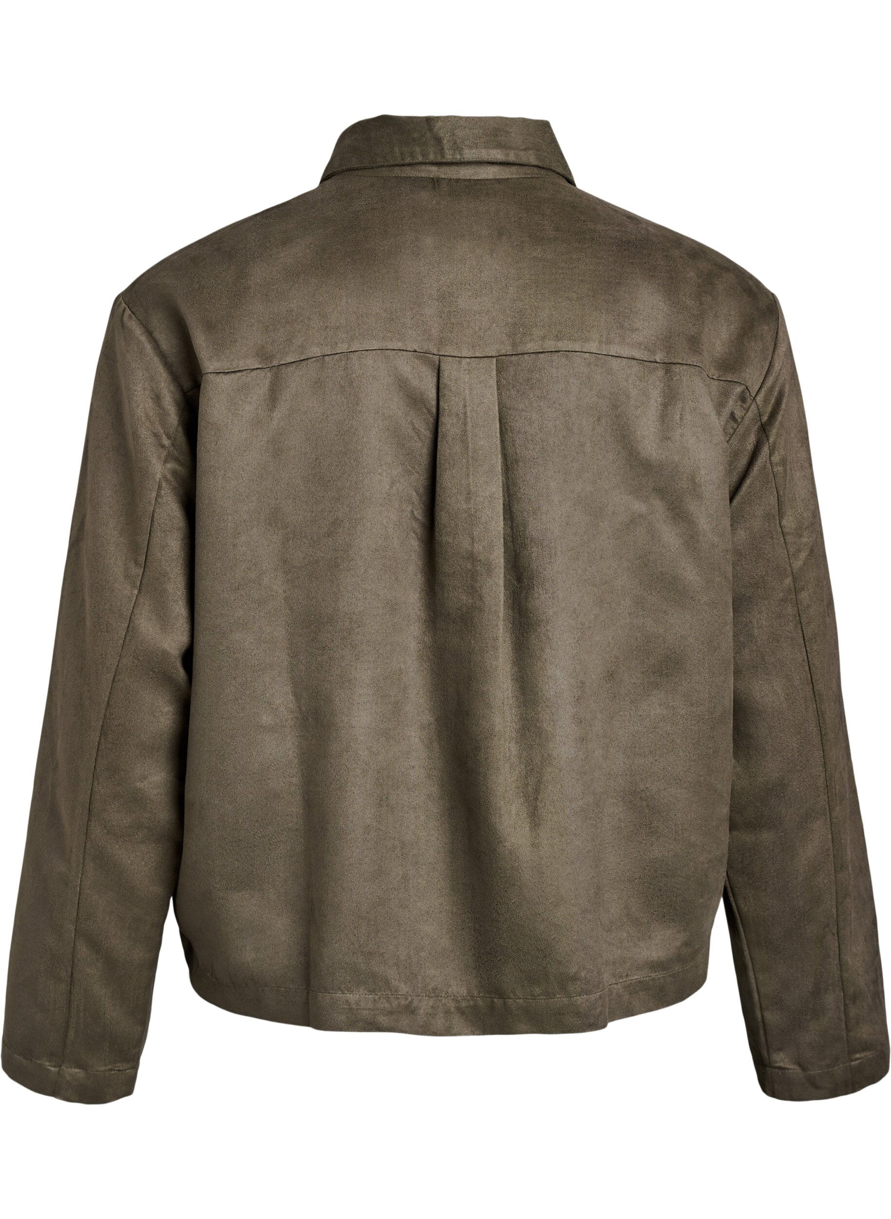 Zizzi Kort jakke i imitert semsket stoff med lommer, Gr&oslash;nn, Packshot image number 1