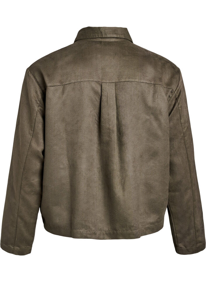 Kort jakke i imitert semsket stoff med lommer, Grønn, Packshot image number 1