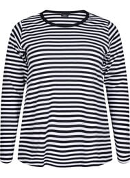Stripete bluse med lange ermer, Svart