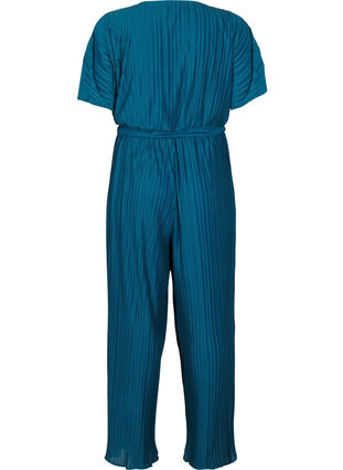 Zizzi Plissert jumpsuit med knytebelte og vide ermer, Atlantic Deep, Packshot image number 1