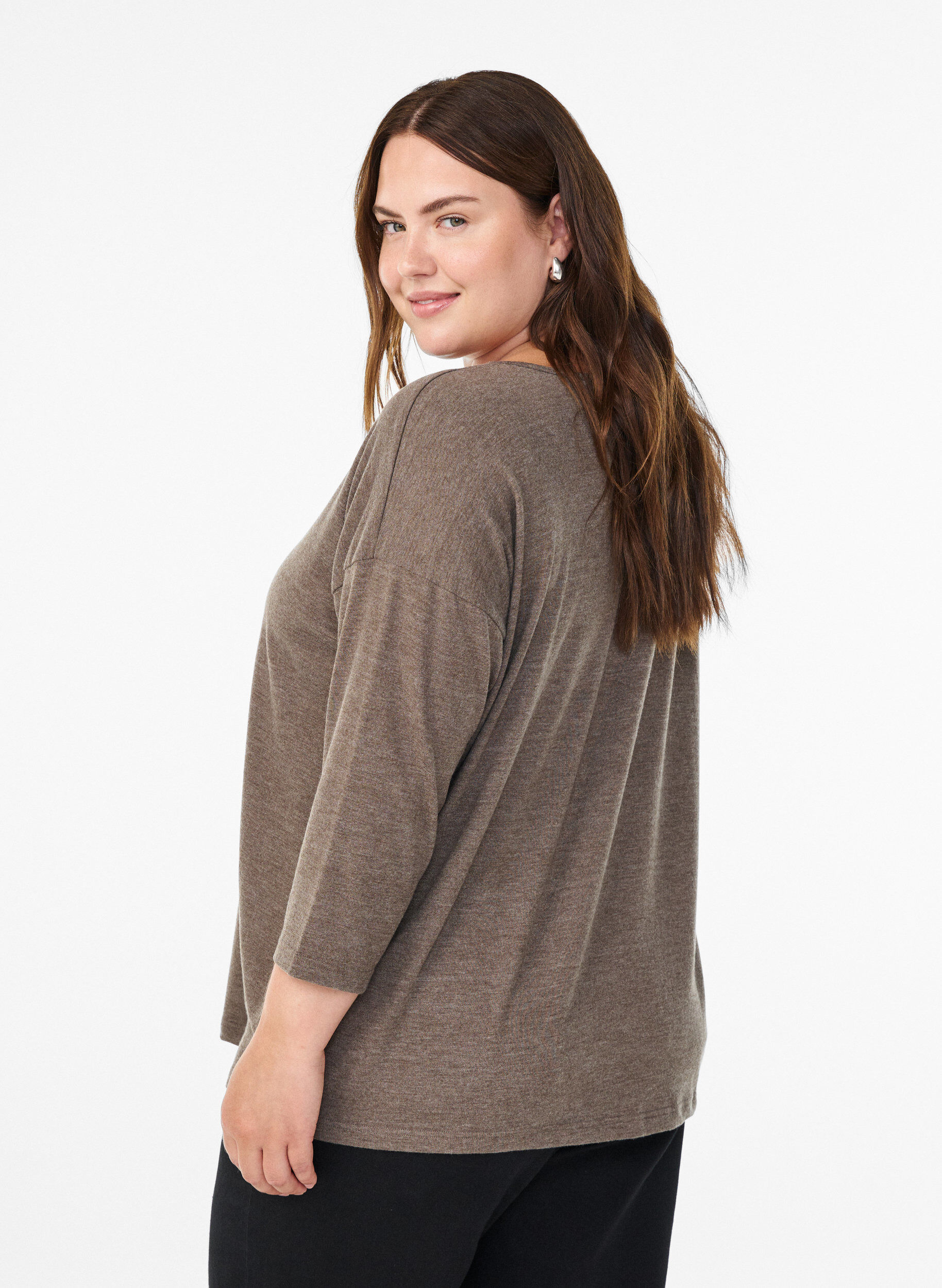 ZizziJersey bluse med 3/4 ermer, Brun, Model image number 2