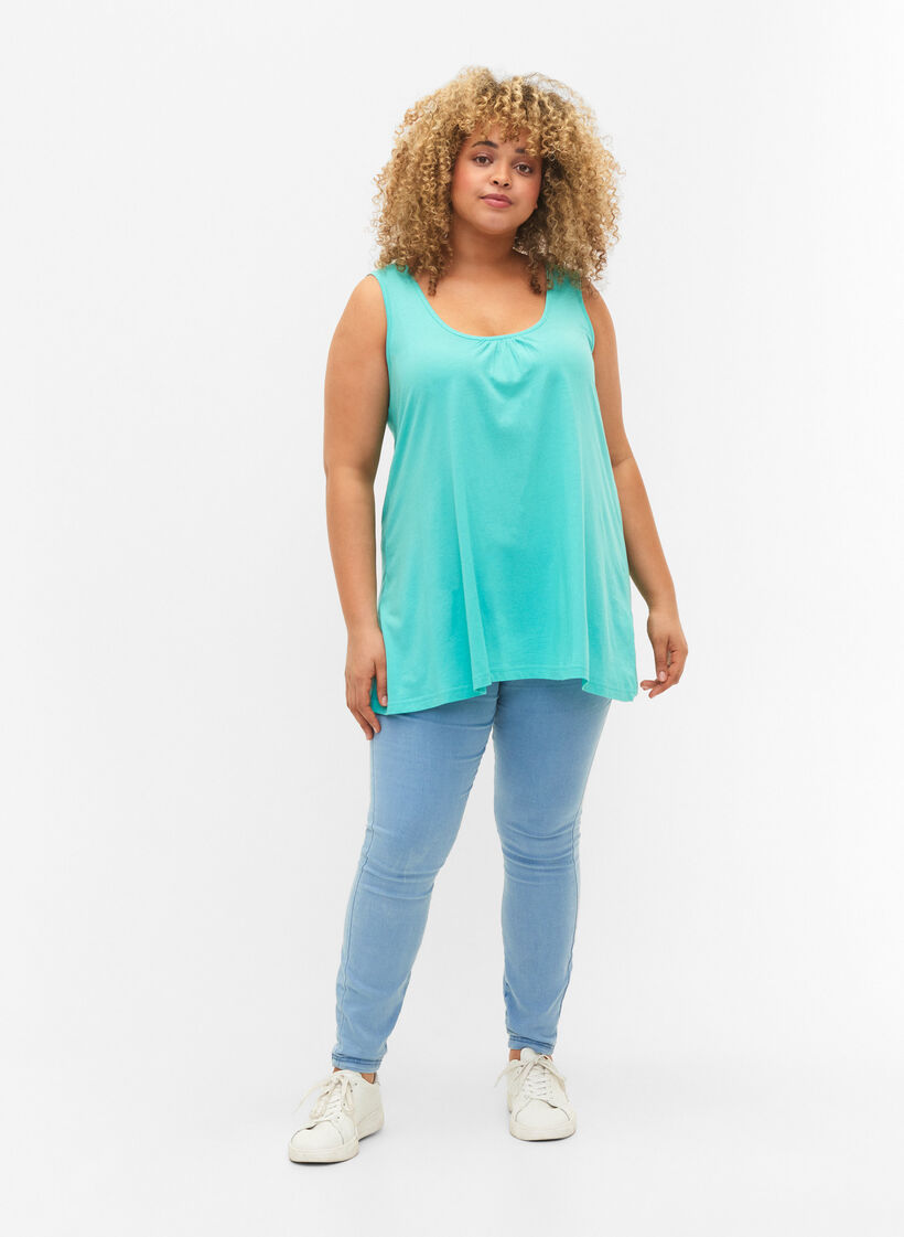 Topp med A-form og rund hals, Turquoise, Model image number 2