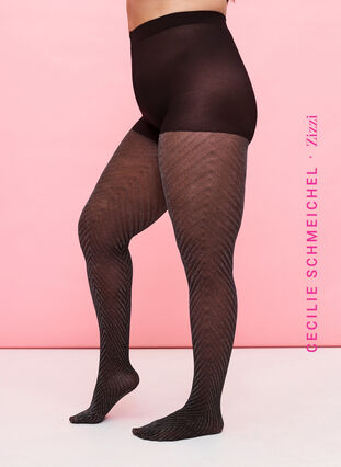 Zizzi Tights med glitter og stripete mønster, Black, Model image number 0