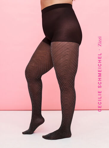 Zizzi Tights med glitter og stripete mønster, Black, Model image number 0