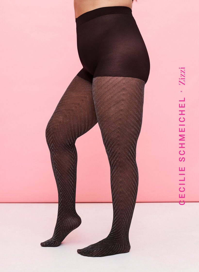 Tights med glitter og stripete mønster, Black, Model image number 0