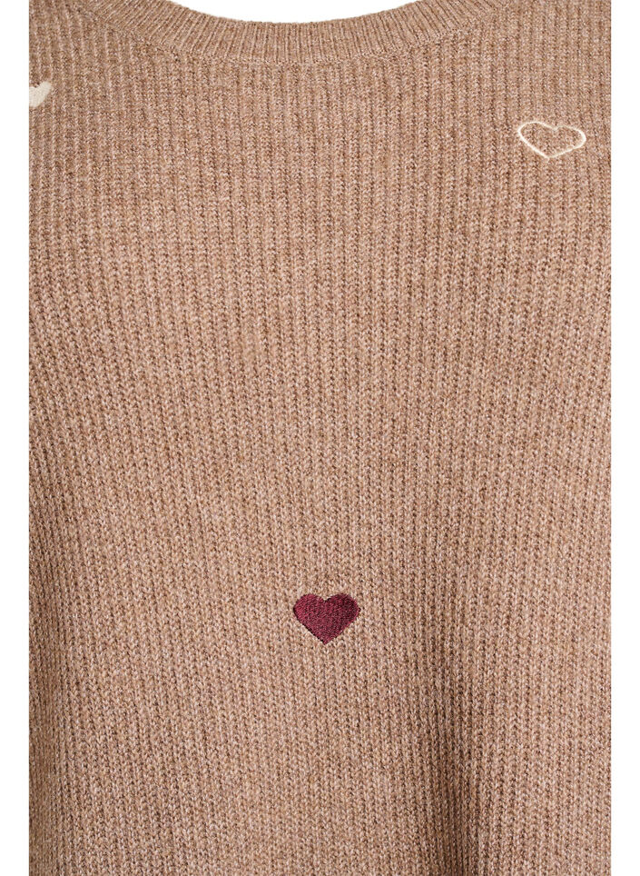 Genser med hjerter og 3/4 ermer, Brun, Packshot image number 2