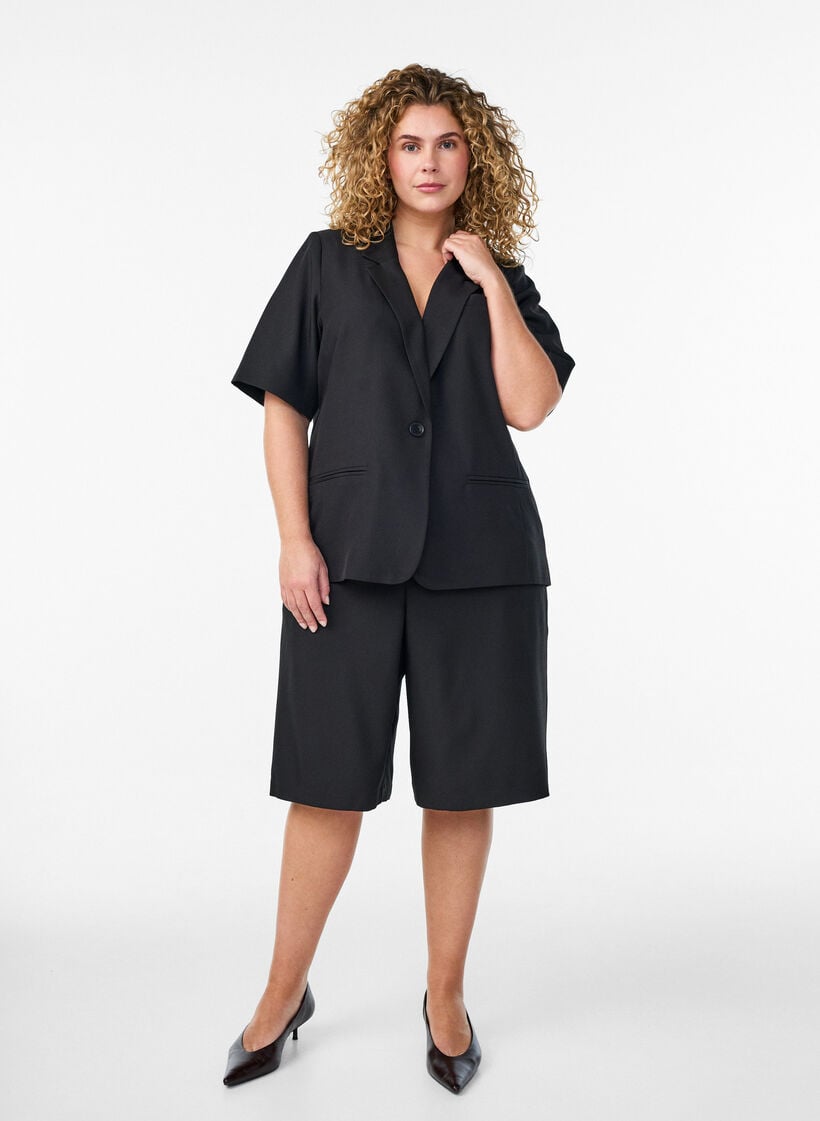 Blazer med korte ermer og slag, Svart, Model image number 1