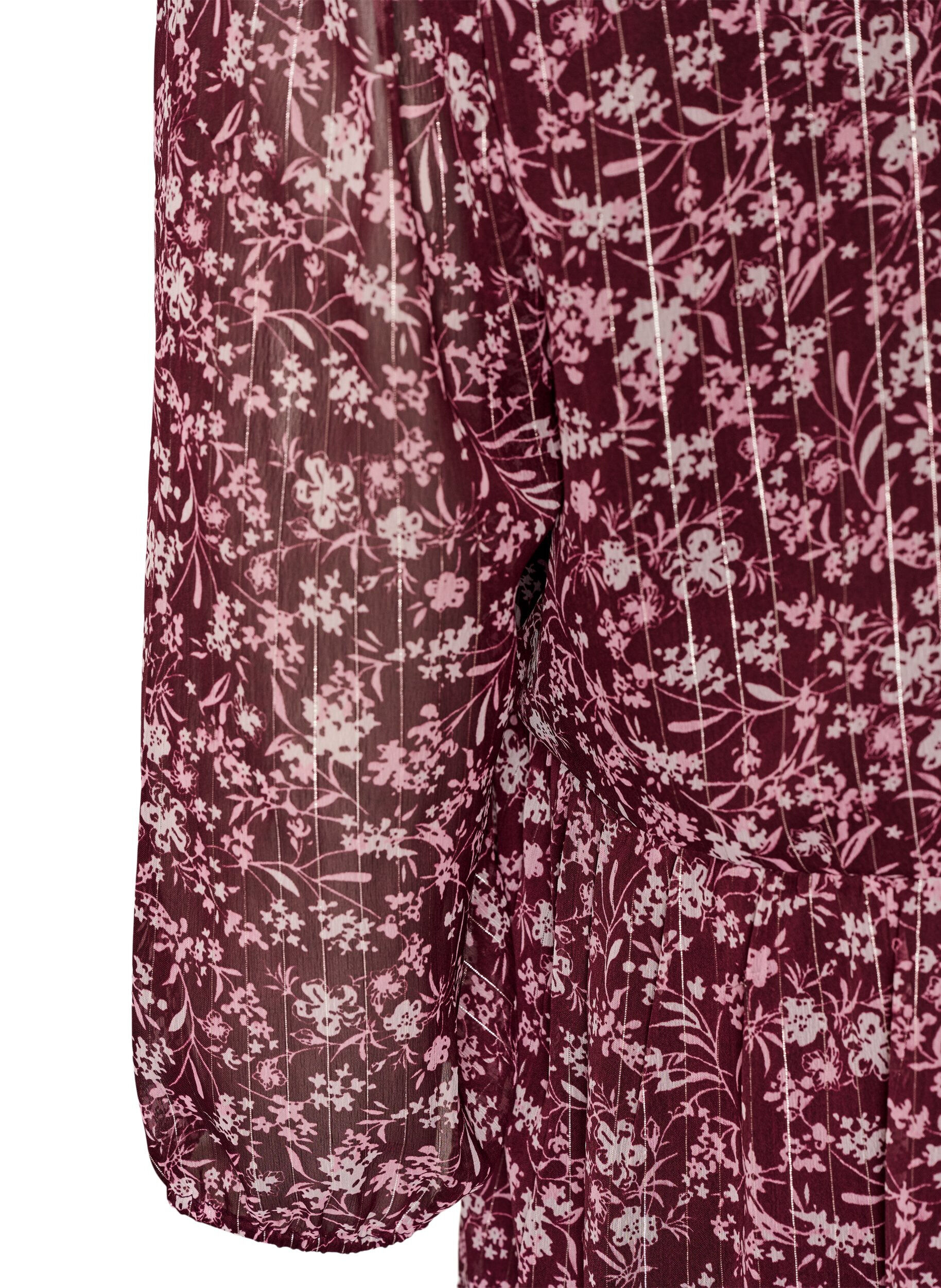 ZizziTunika med blomsterm&oslash;nster og glittertr&aring;der, R&oslash;d, Packshot image number 3