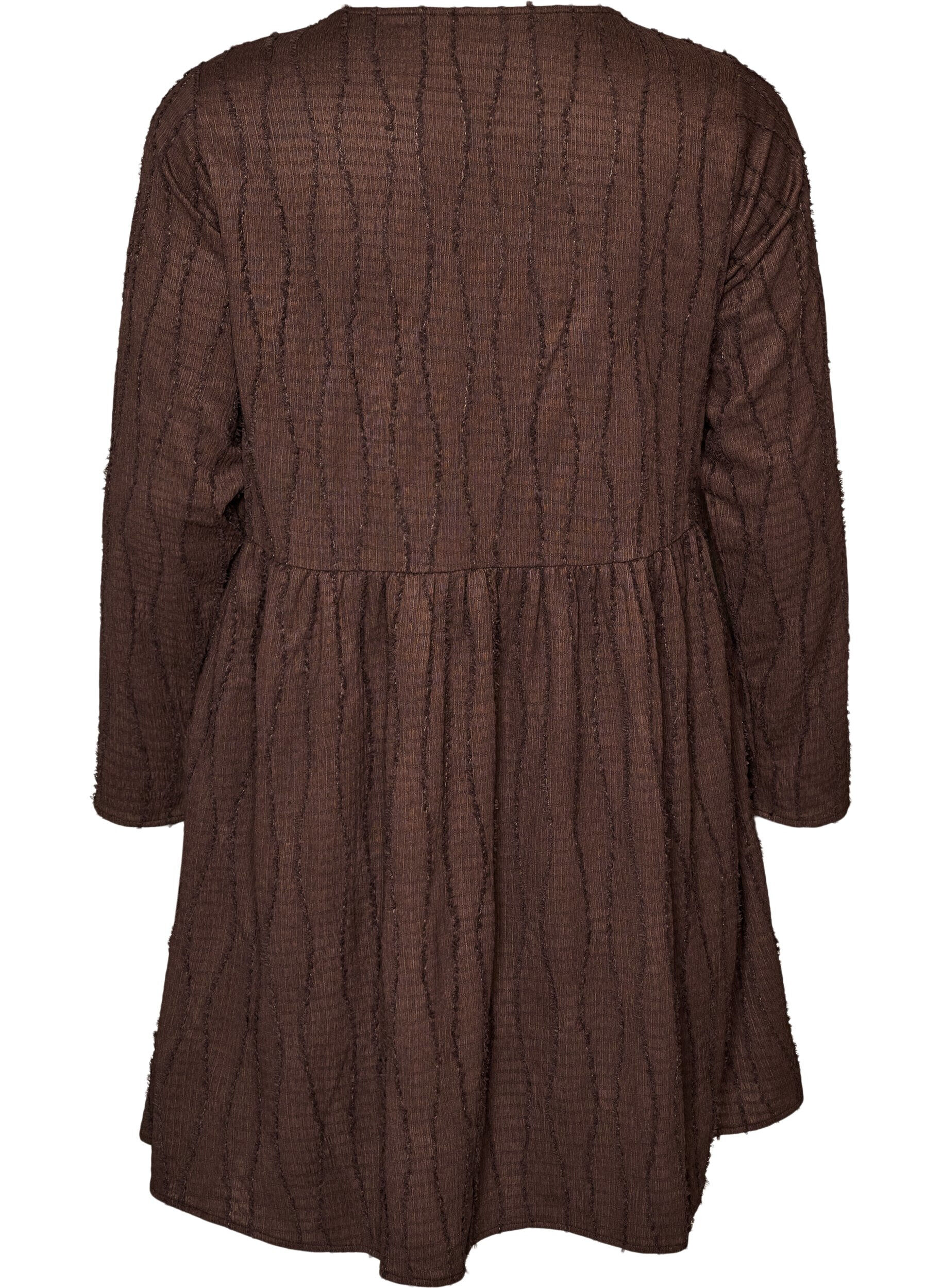 ZizziKort jerseykjole med et b&oslash;lgete teksturm&oslash;nster, Brun, Packshot image number 1