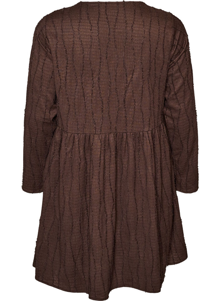 Kort jerseykjole med et b&oslash;lgete teksturm&oslash;nster, Brun, Packshot image number 1