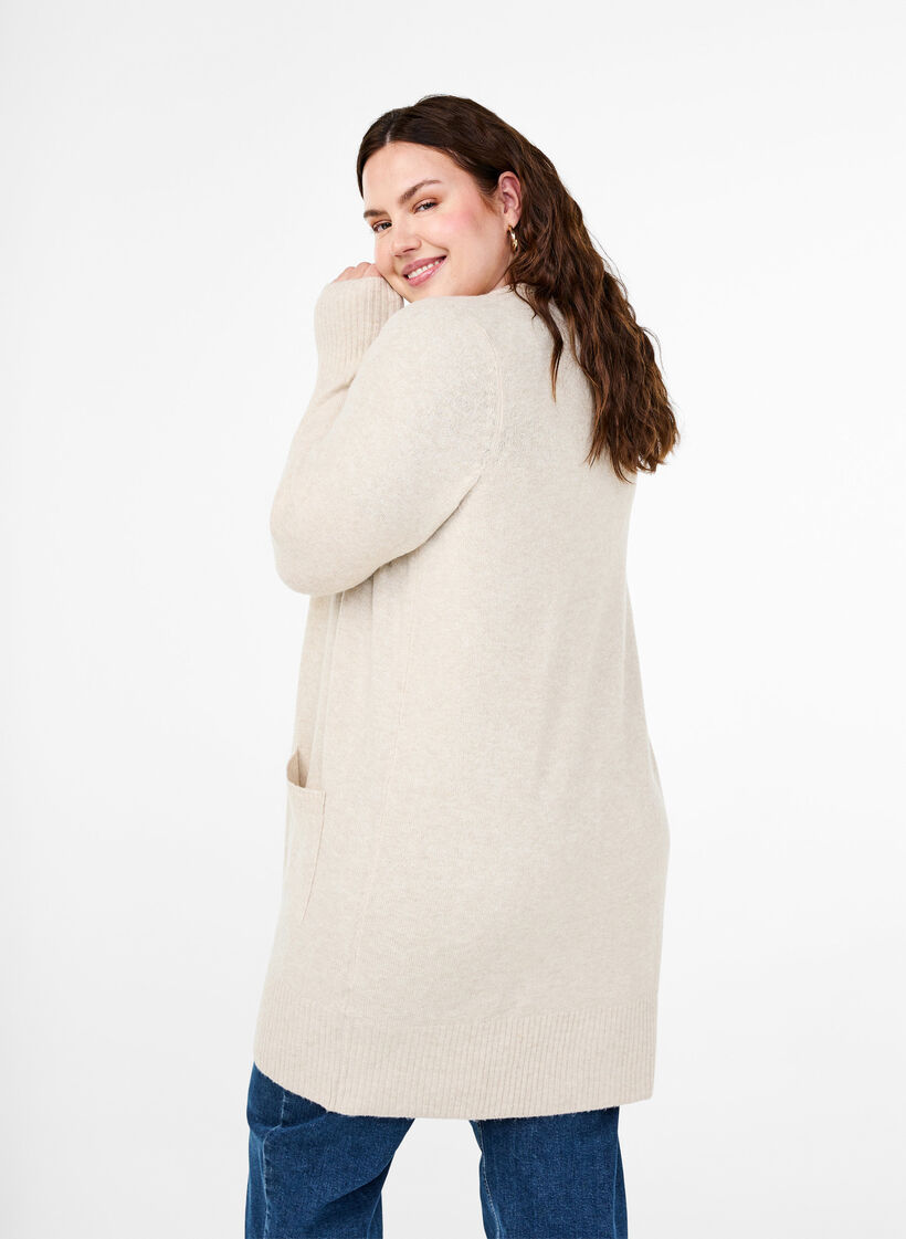 Ribbestrikket cardigan med lommer, Beige, Model image number 2