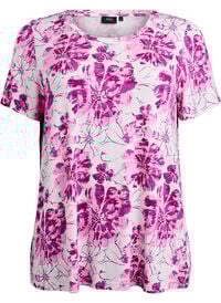 T-skjorte med blomstertrykk, Rosa T-skjorte med blomstertrykk