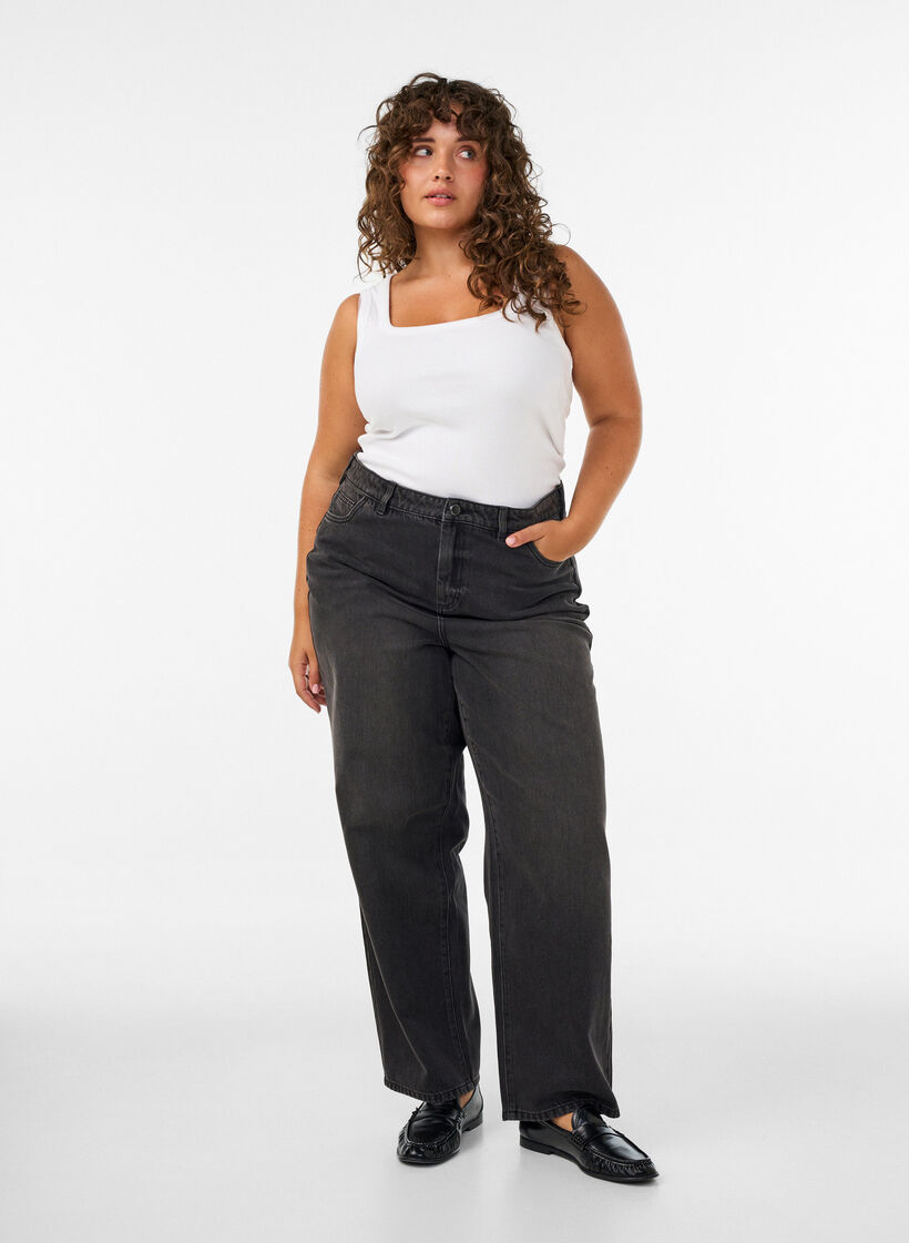 Kiana jeans med straight fit og h&oslash;y midje, Svart, Model image number 0