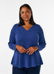 Jersey bluse med ribbet tekstur og A-linje passform, Bl&aring;, Model image number 0