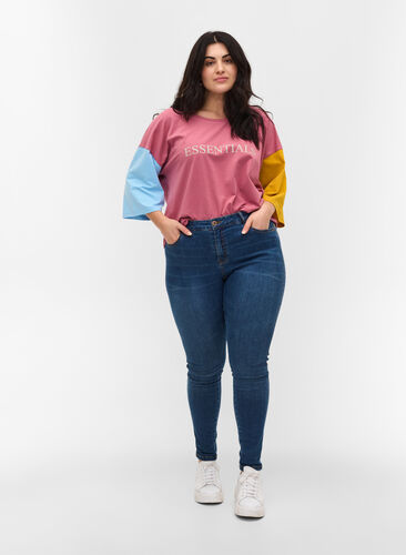 T-skjorte med colorblock og 2/4-ermer, Pink Blocking, Model image number 1