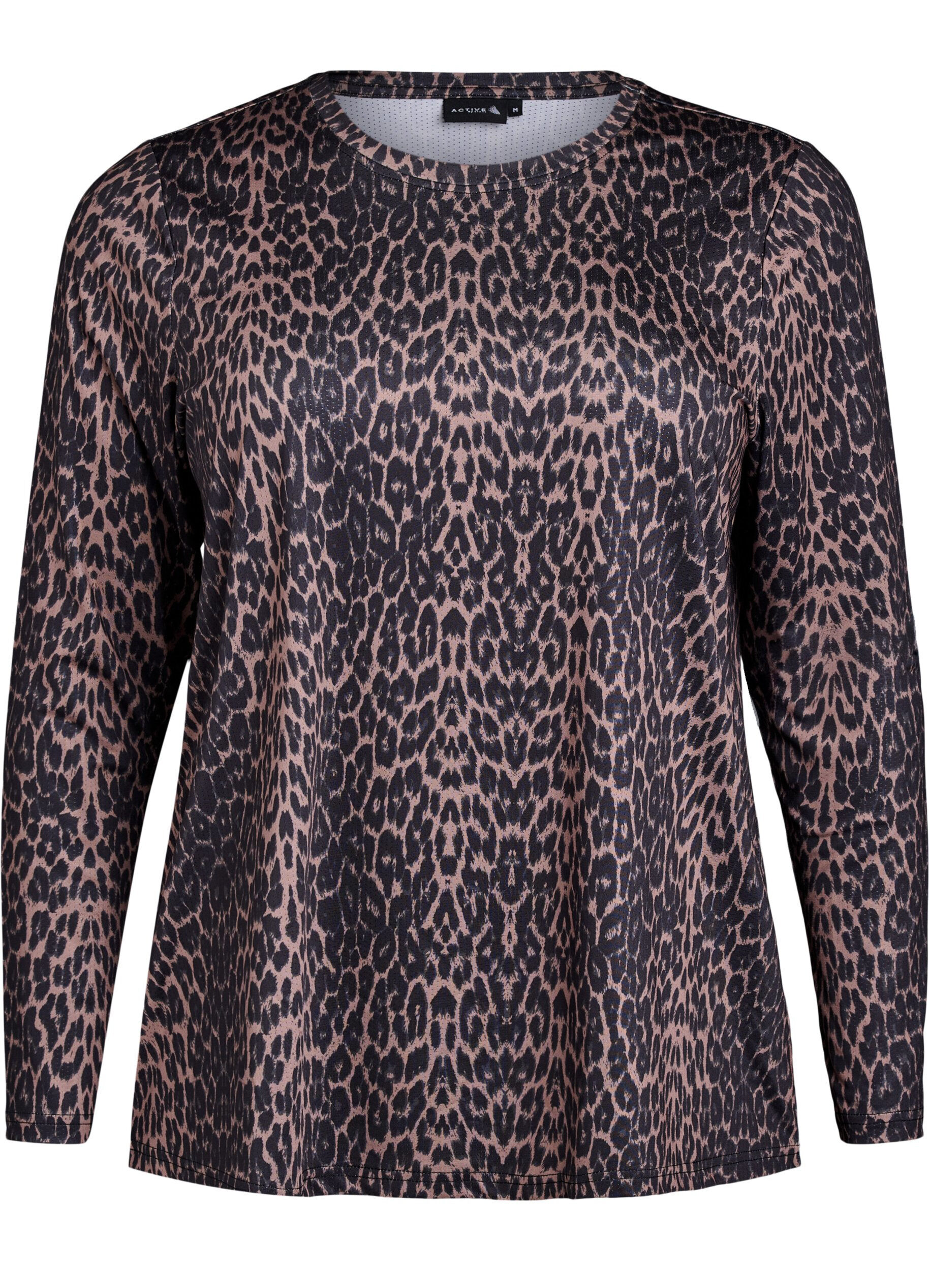 Zizzi Langermet treningstopp med leopardtrykk, Brun, Packshot image number 0