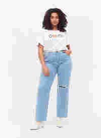 Gemma jeans med høyt liv og hull på kneet, Ex Lgt Blue, Model