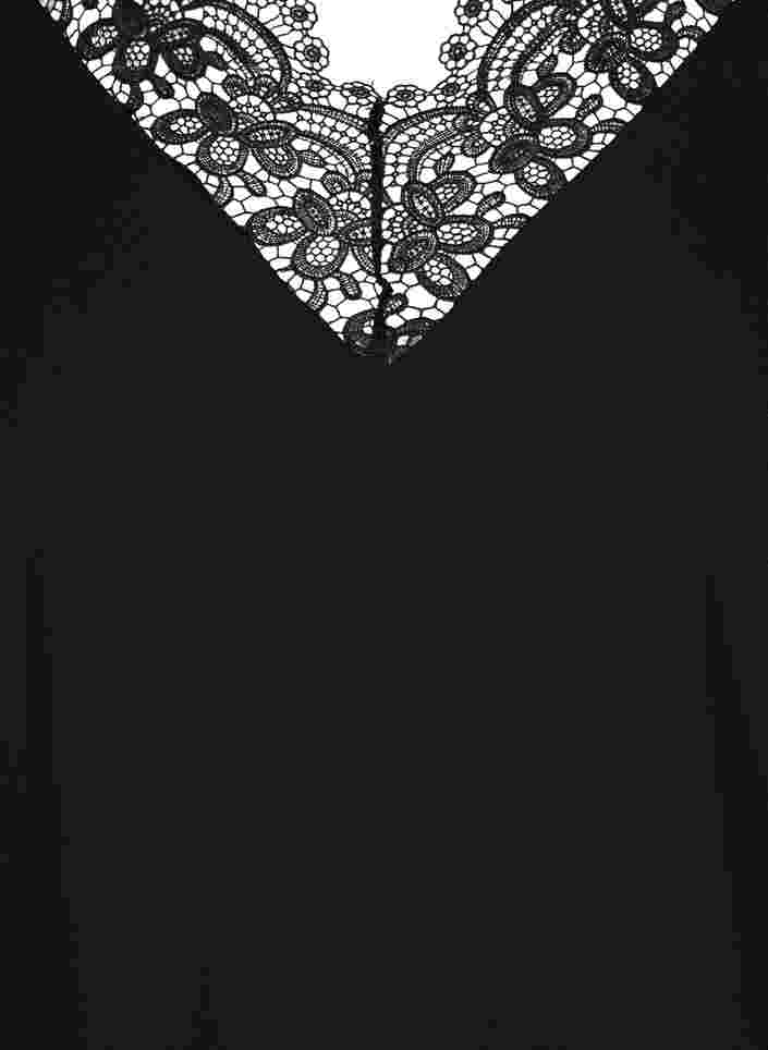 Kjole med blonder of 3/4-ermer, Black, Packshot image number 2