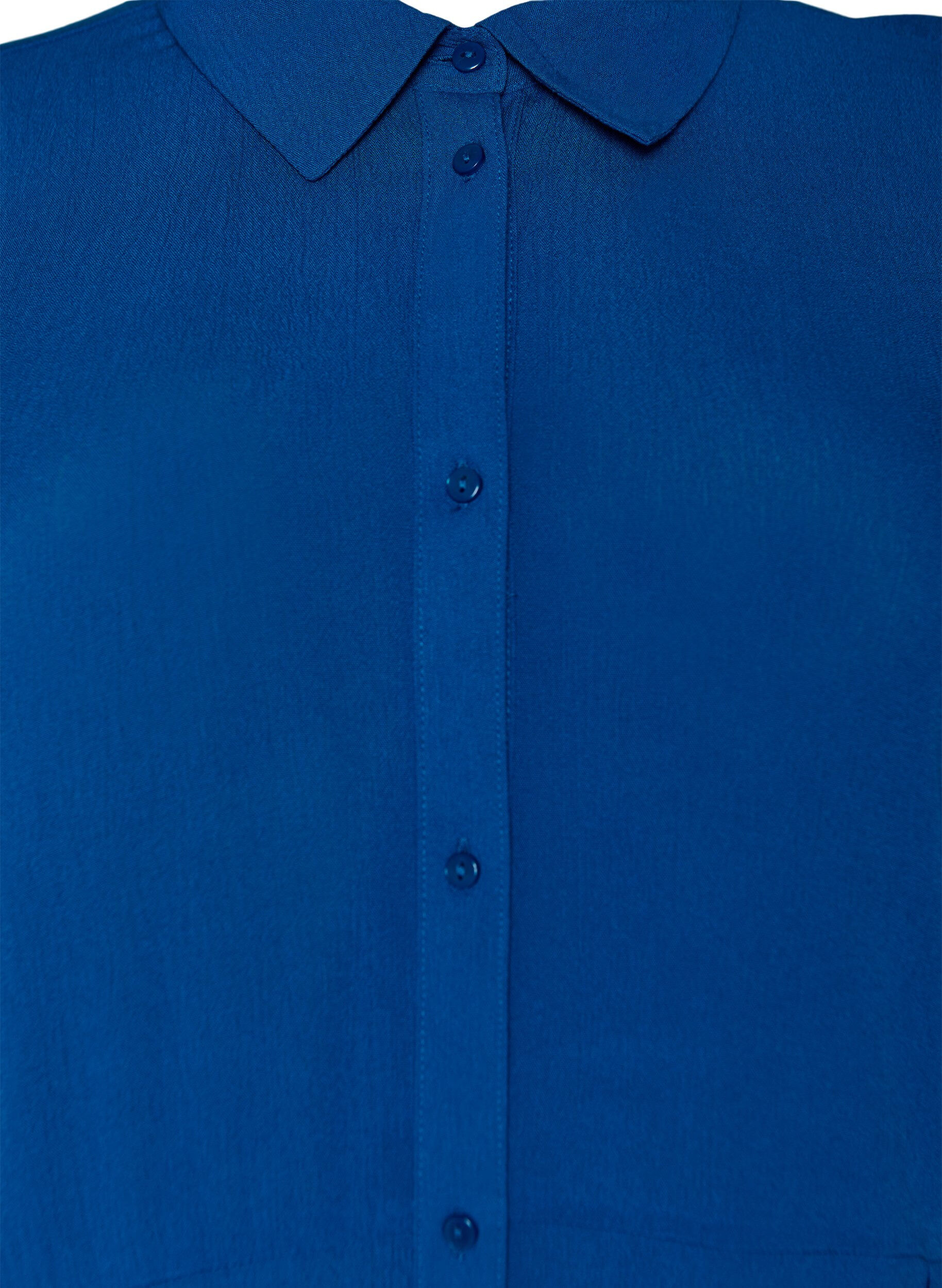 Zizzi Midilang skjortekjole med korte ermer, Bl&aring;, Packshot image number 2