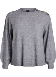 Strikket bluse med knappdetalj, Medium Grey Melange