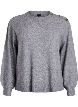Zizzi Strikket bluse med knappdetalj, Grå, Packshot image number 0