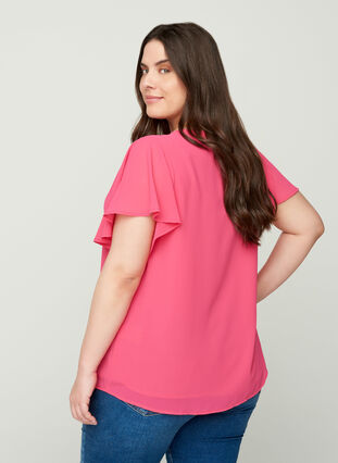 Bluse med korte ermer, Fandango Pink, Model image number 1