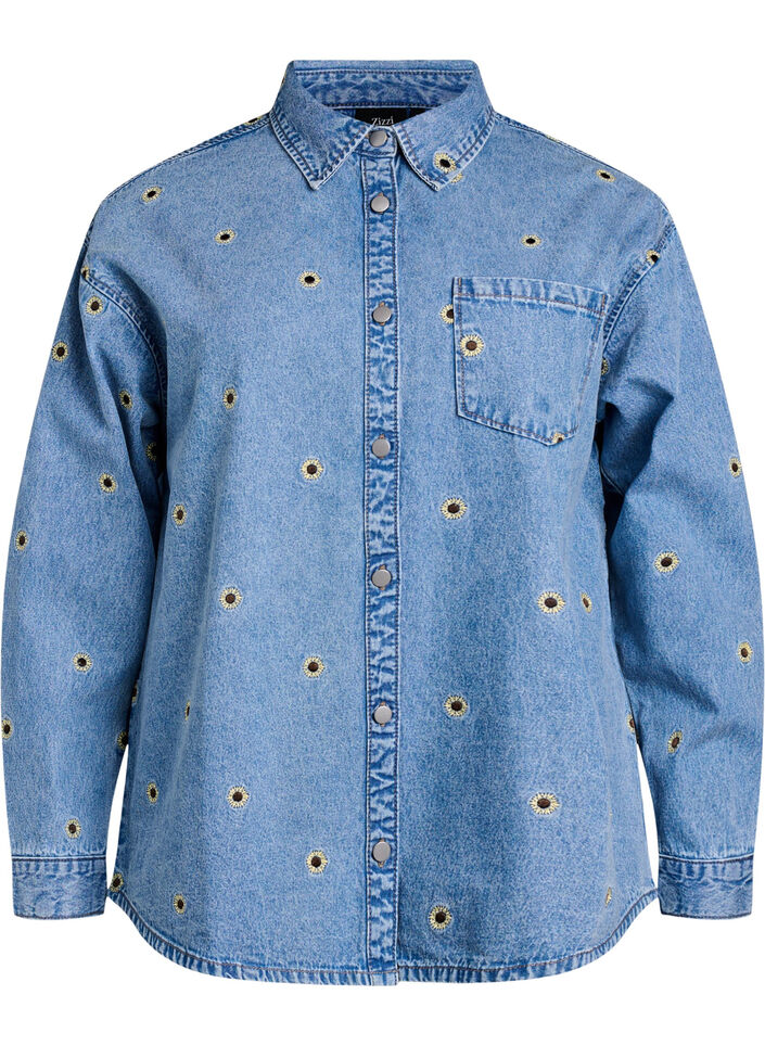 Denimskjorte med broderte blomster, L. B. D Sunflower , Packshot