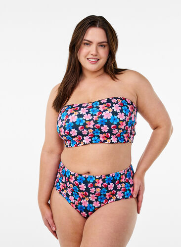 Zizzi Høy midje bikinitruse med blomstermønster, Rosa, Model image number 0