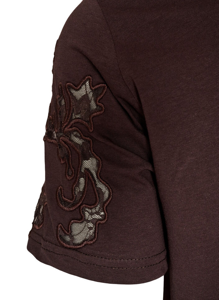 Bomulls-T-skjorte med blonderapplikasjoner, Brun, Packshot image number 3