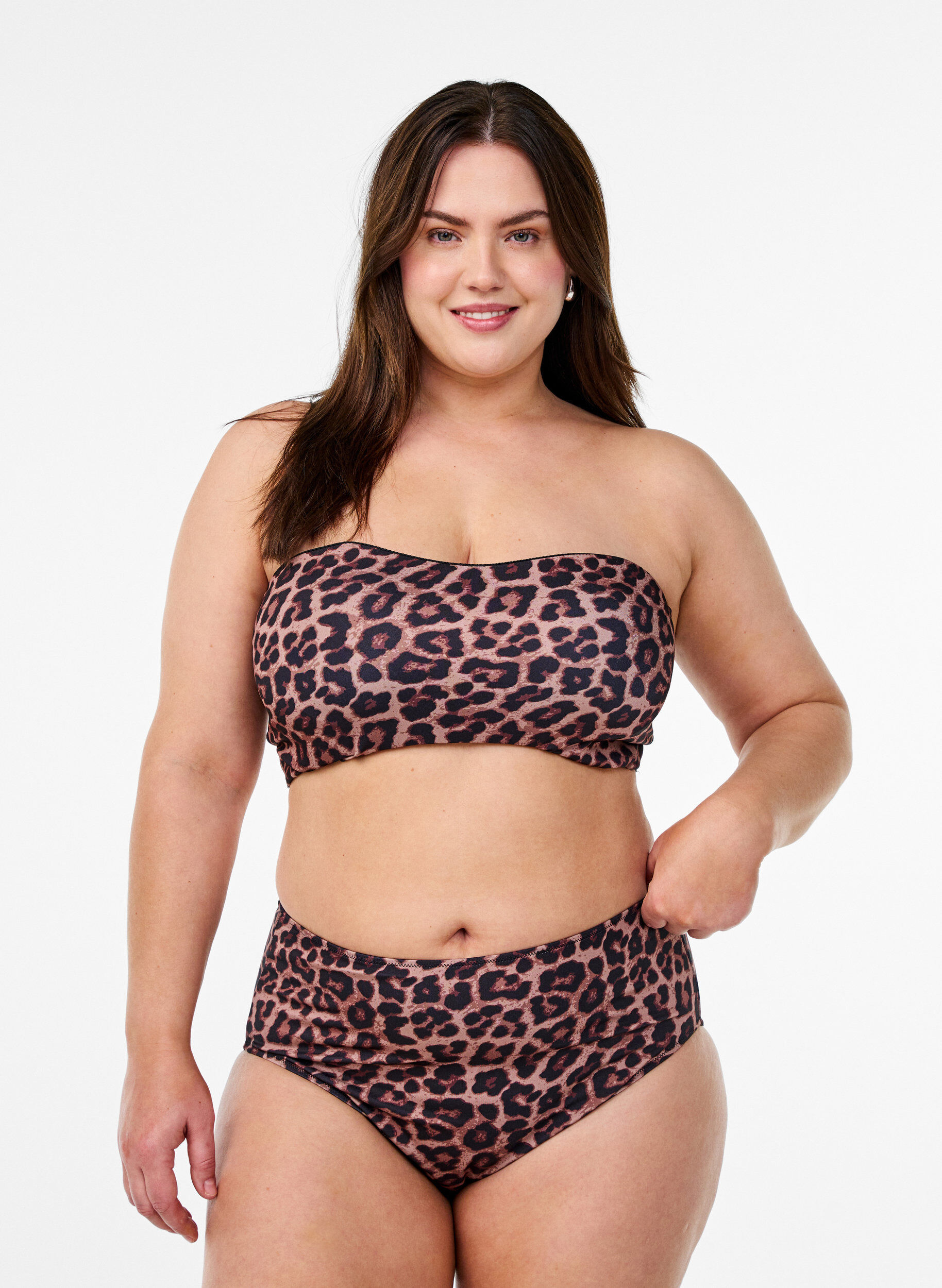 Zizzi Leopard bikinitruse med h&oslash;y midje, Brun, Model image number 0