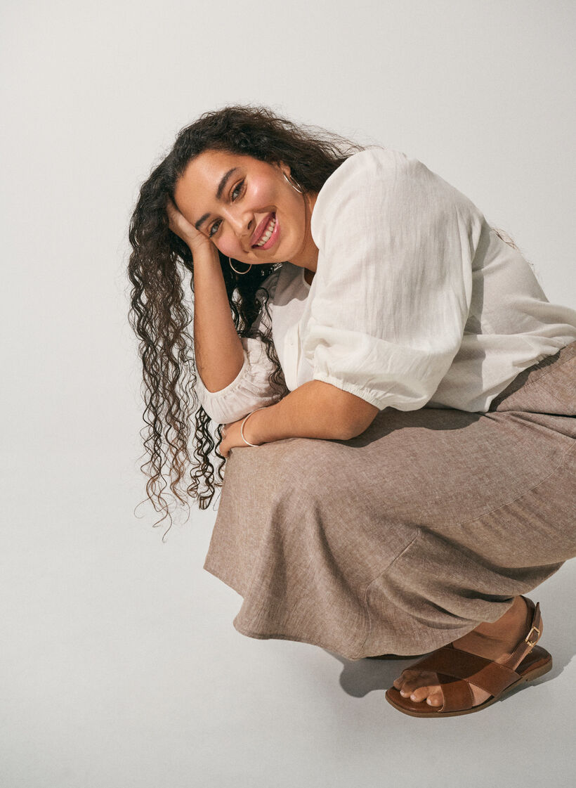 Bluse i lin og viskose med 3/4-ermer, Hvit, Image image number 0