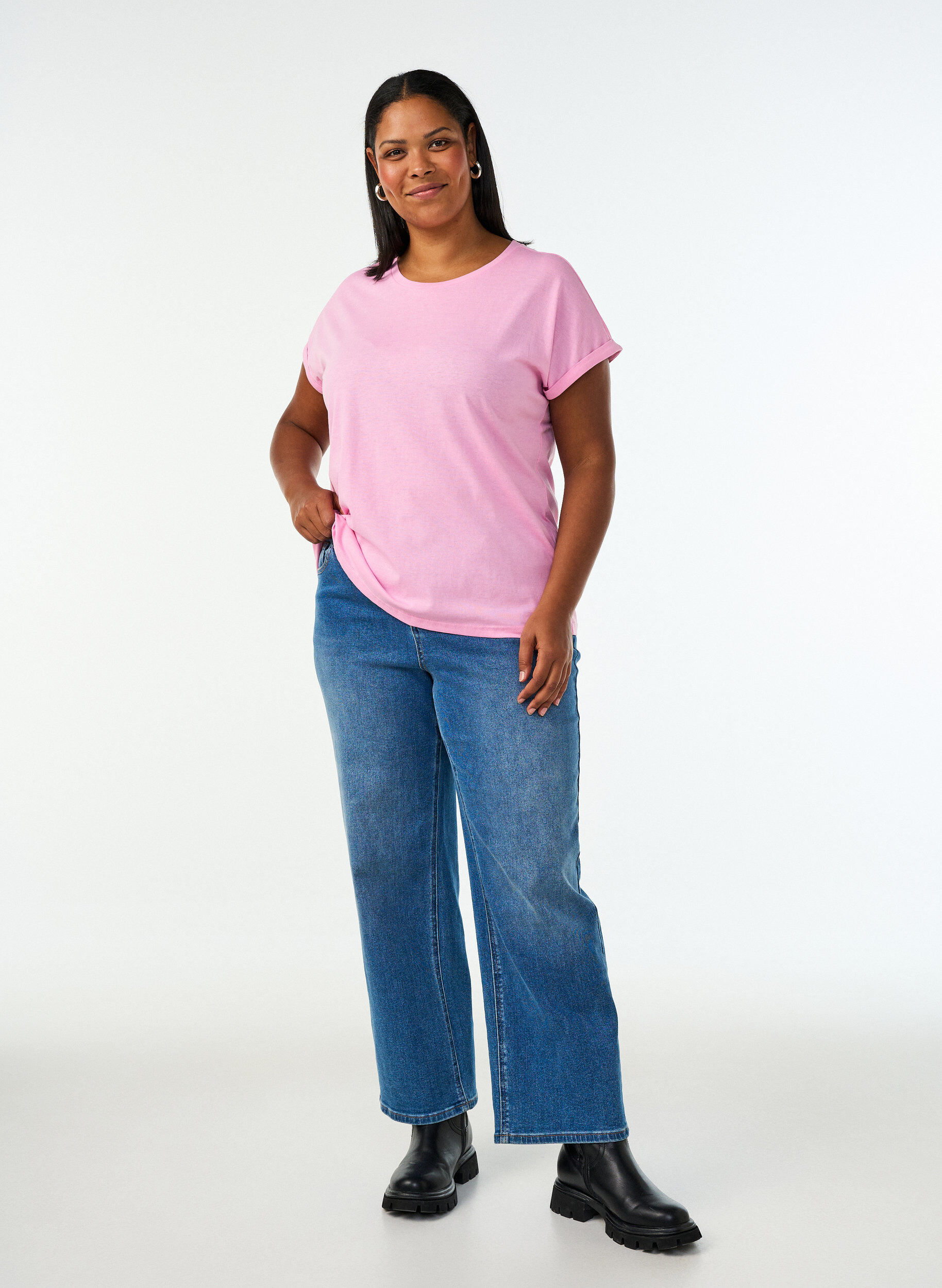 ZizziKortermet T-skjorte i bomullsblanding, Rosa, Model image number 1