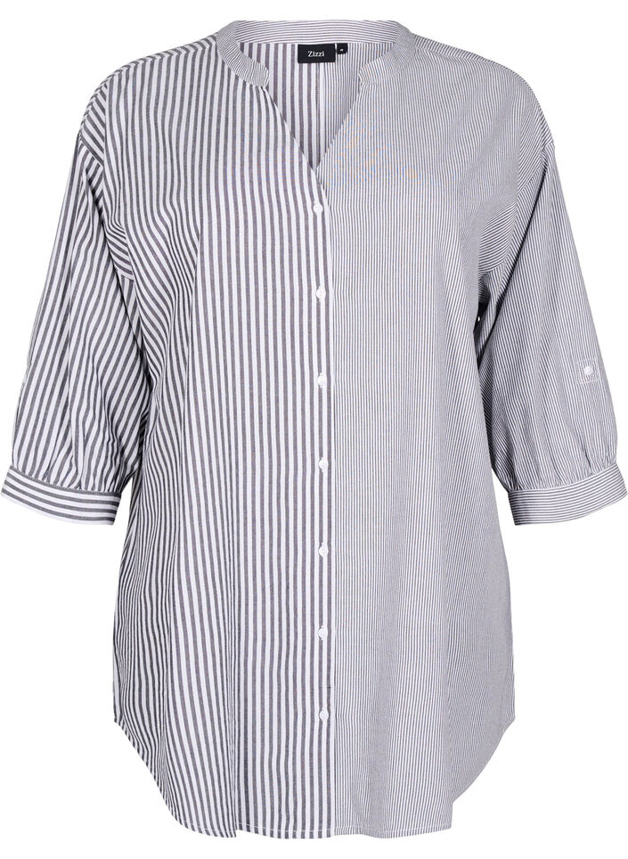 Rutete tunika med 3/4 ermer, Svart, Packshot image number 0